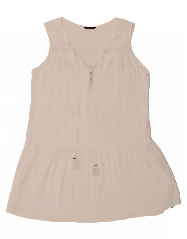 Vestido feminino Marks & Spencer sem mangas evasê UK 18 XL viscose branca