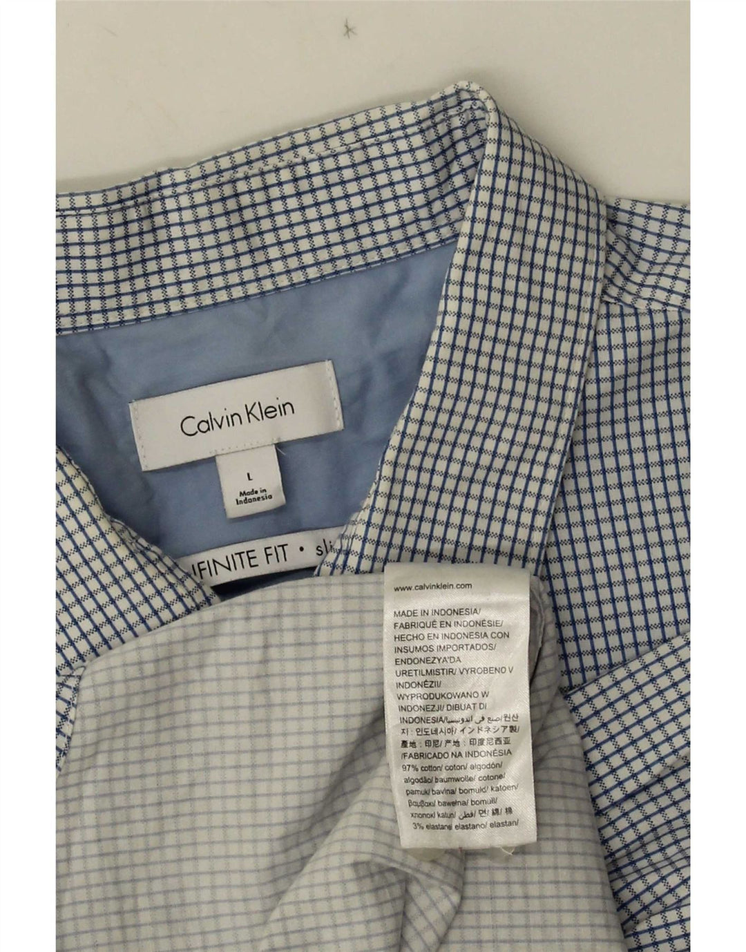 Camisa masculina Calvin Klein Slim Fit grande algodão xadrez azul