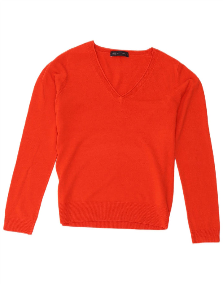 Suéter feminino Marks & Spencer com decote em V Reino Unido 8 pequeno laranja acrílico
