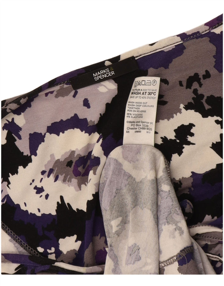 Vestido básico feminino Marks & Spencer manga 3/4 Reino Unido 16 grande camuflagem roxa