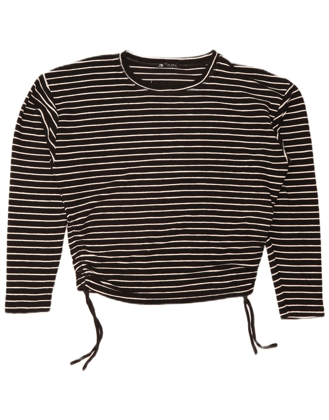 Zara Crop Top Feminino Manga Longa Reino Unido 16 Grande Poliéster Listrado Preto