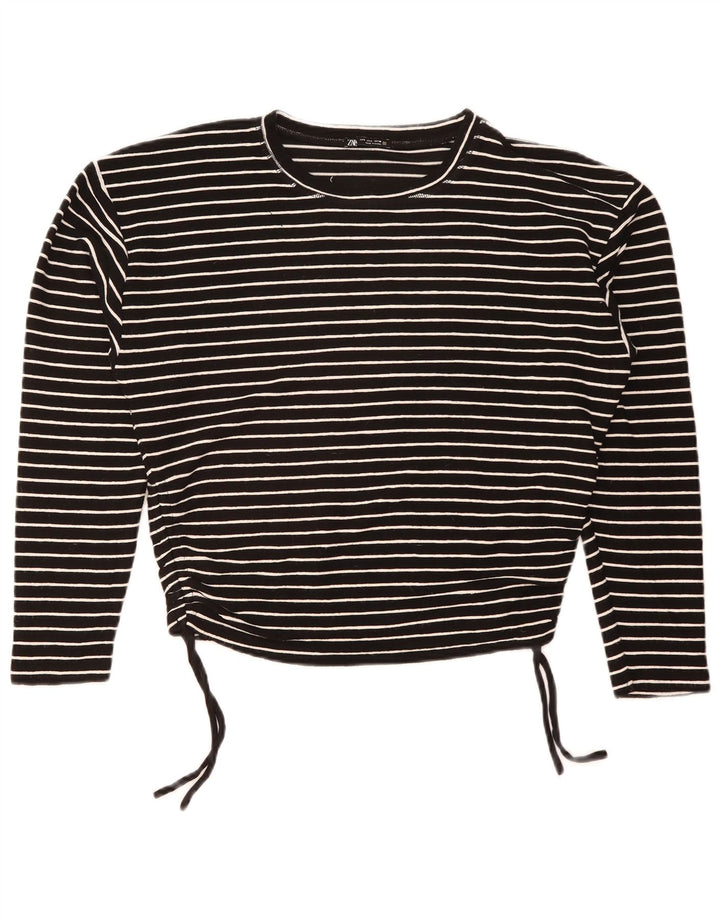Zara Crop Top Feminino Manga Longa Reino Unido 16 Grande Poliéster Listrado Preto