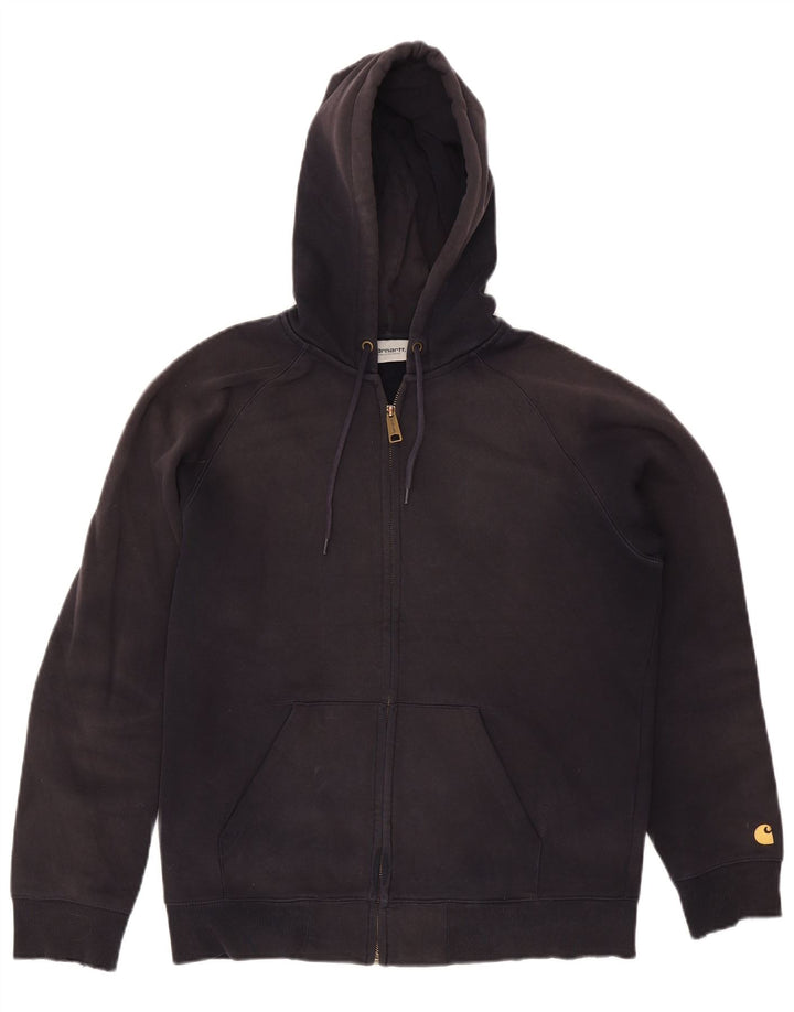 Suéter Carhartt masculino com capuz e zíper médio azul marinho algodão