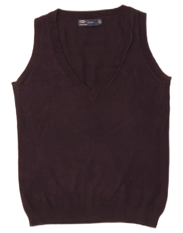 Zara Womens Vest Tank Top UK 12 Médio Algodão Azul Marinho