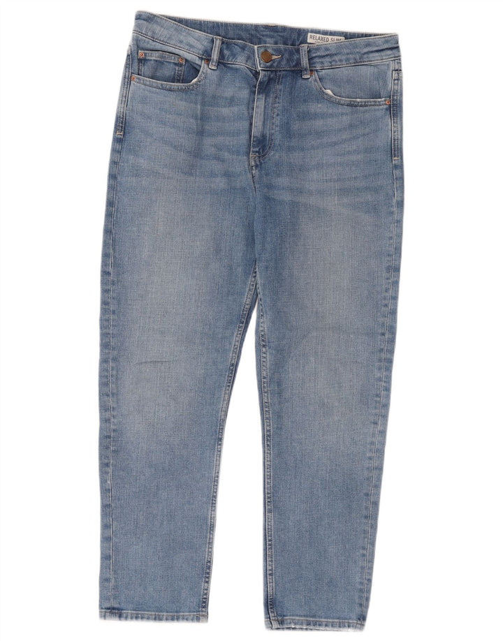 Calça jeans feminina Marks & Spencer com ajuste relaxado UK 12 médio W32 L26 azul