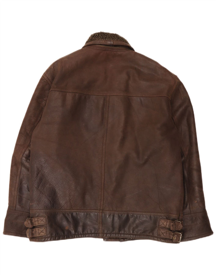 Jaqueta de couro Sherpa masculina vintage Reino Unido 40 grande marrom