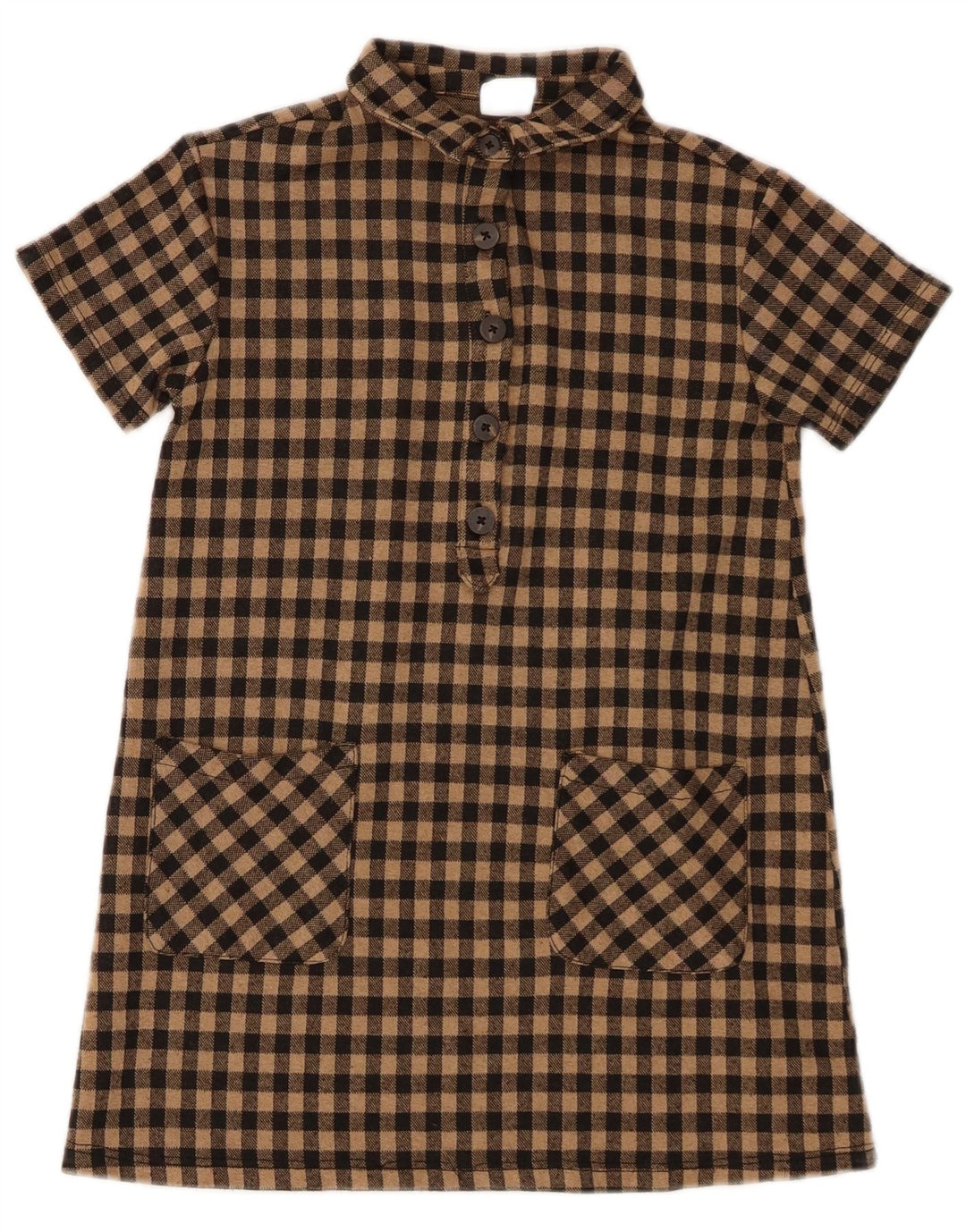 Zara Vestido camisa pulôver de manga curta para meninas 7-8 anos marrom guingão