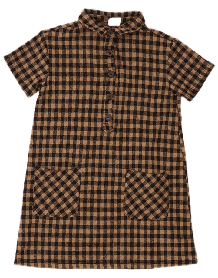 Zara Vestido camisa pulôver de manga curta para meninas 7-8 anos marrom guingão