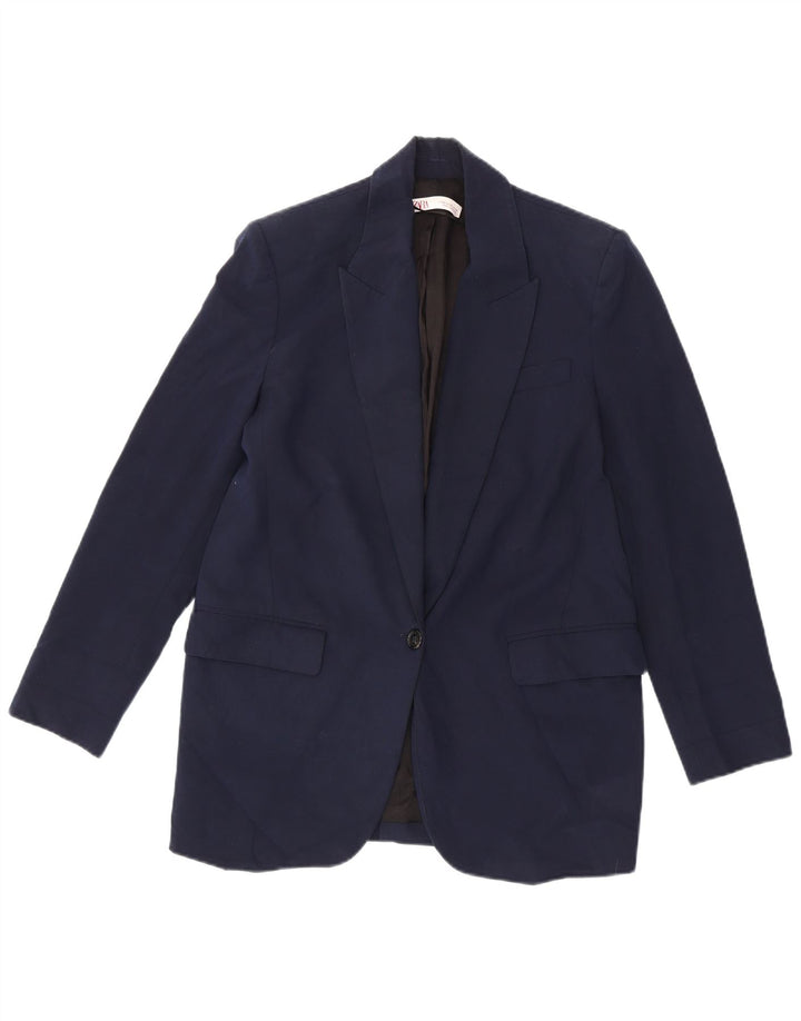 Jaqueta blazer feminina Zara com 1 botão UK 6 XS azul marinho poliéster