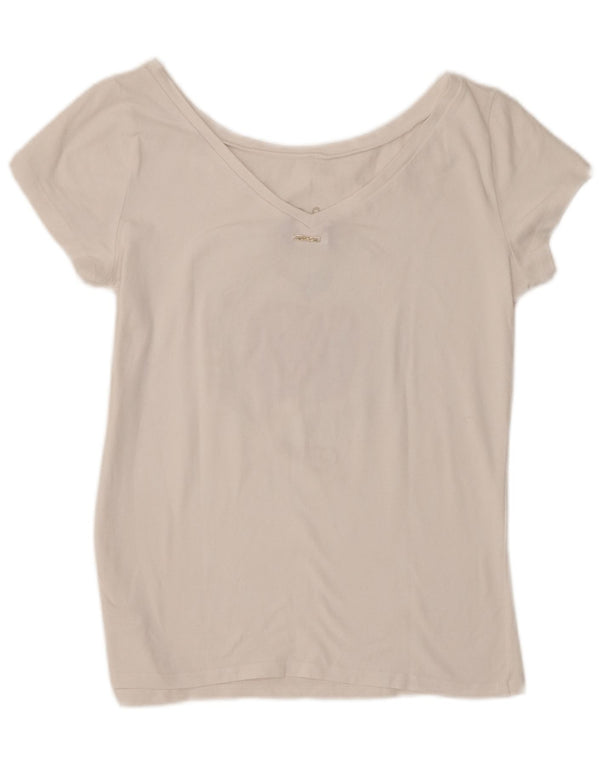 Liu Jo Camiseta feminina com estampa Disney Crop Top Reino Unido 8 pequeno bloco colorido branco