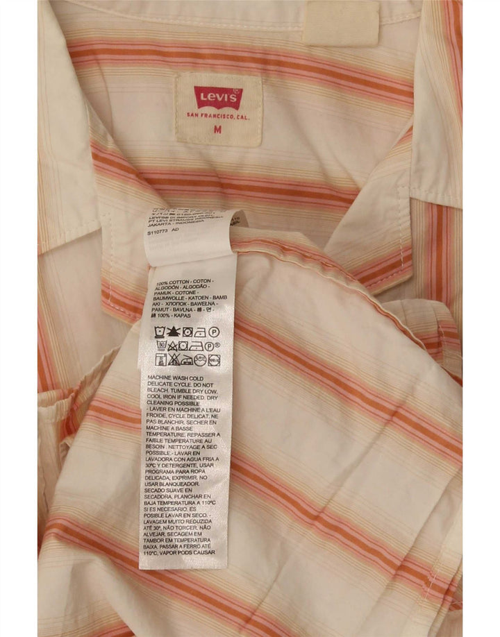 Camisa feminina de manga curta Levi's UK 14 algodão listrado branco médio