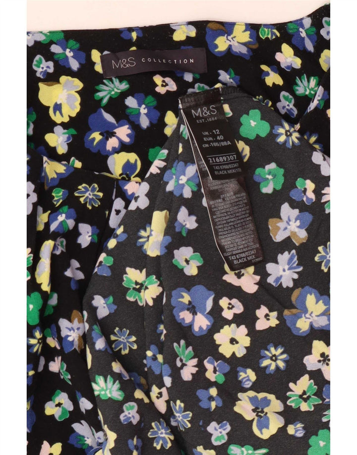 Blusa feminina Marks & Spencer UK 12 poliéster floral preto médio