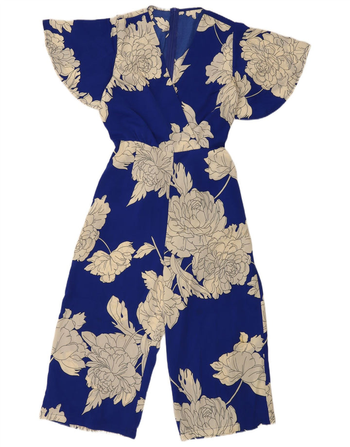 Macacão feminino vintage UK 12 médio azul floral
