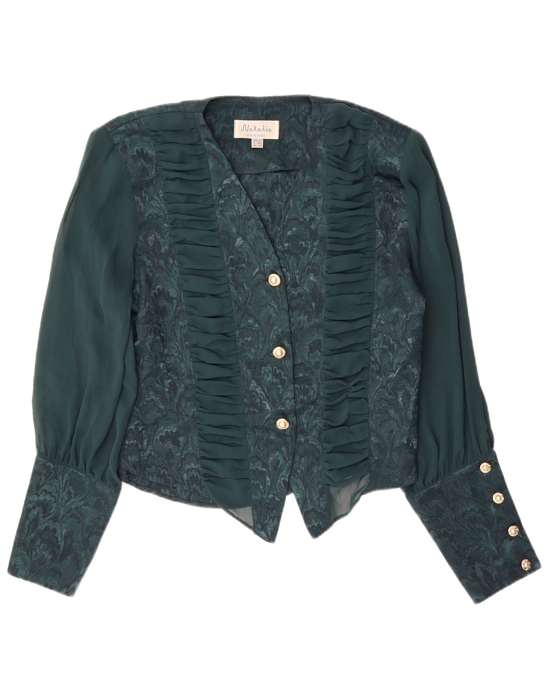 Blusa feminina VINTAGE UK 18 XL verde floral poliéster