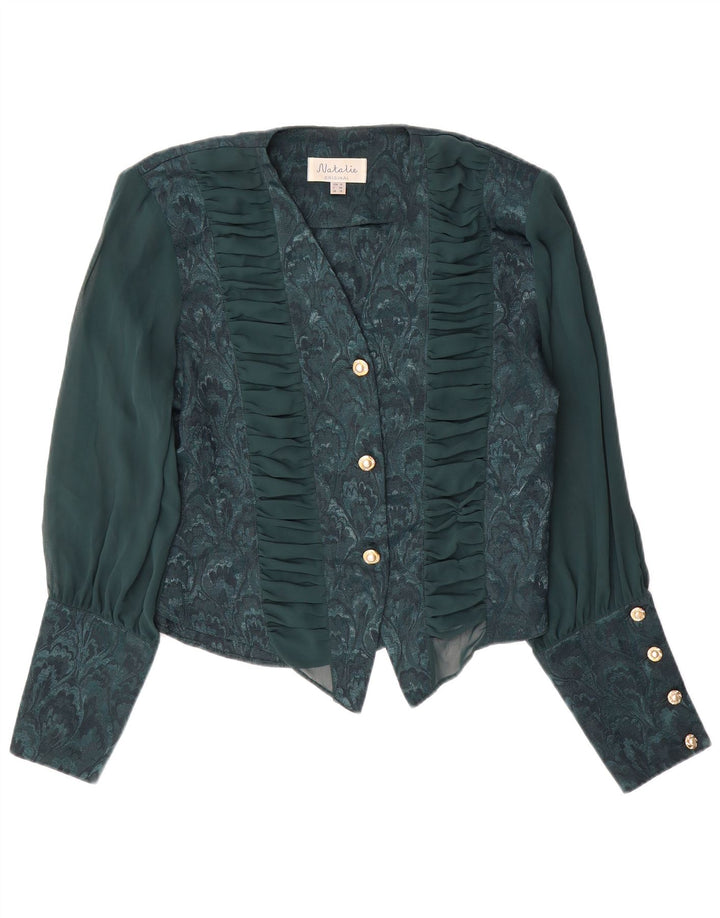 Blusa feminina VINTAGE UK 18 XL verde floral poliéster