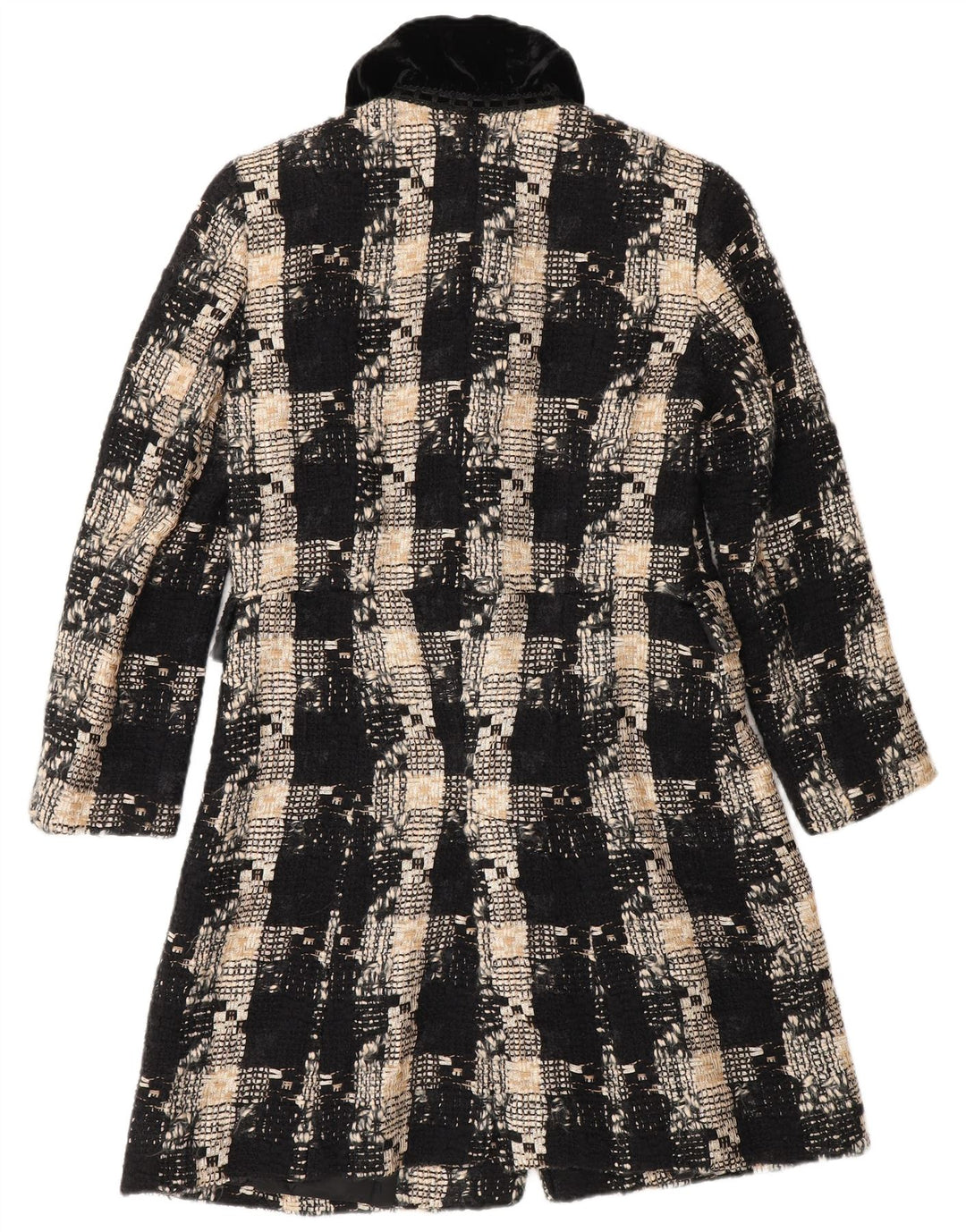 Sobretudo feminino Zara UK 12 lã xadrez preta média