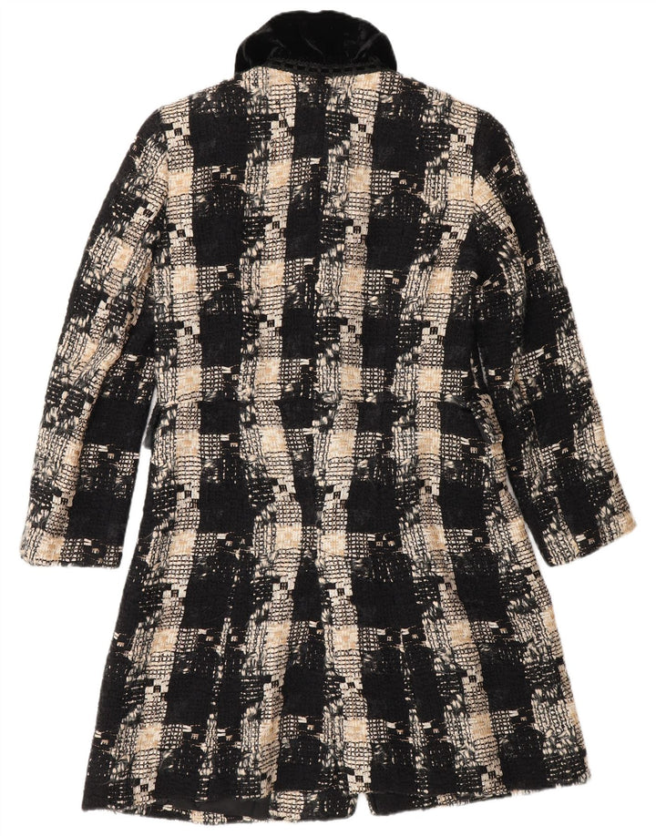 Sobretudo feminino Zara UK 12 lã xadrez preta média