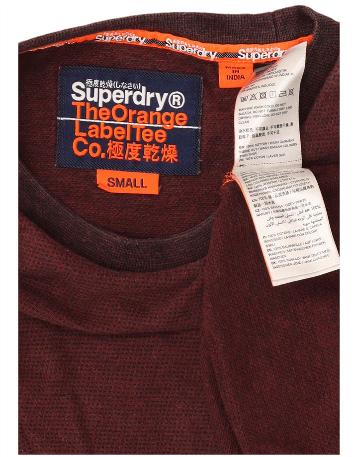 Superdry Mens Top Manga Longa Pequena Borgonha Algodão