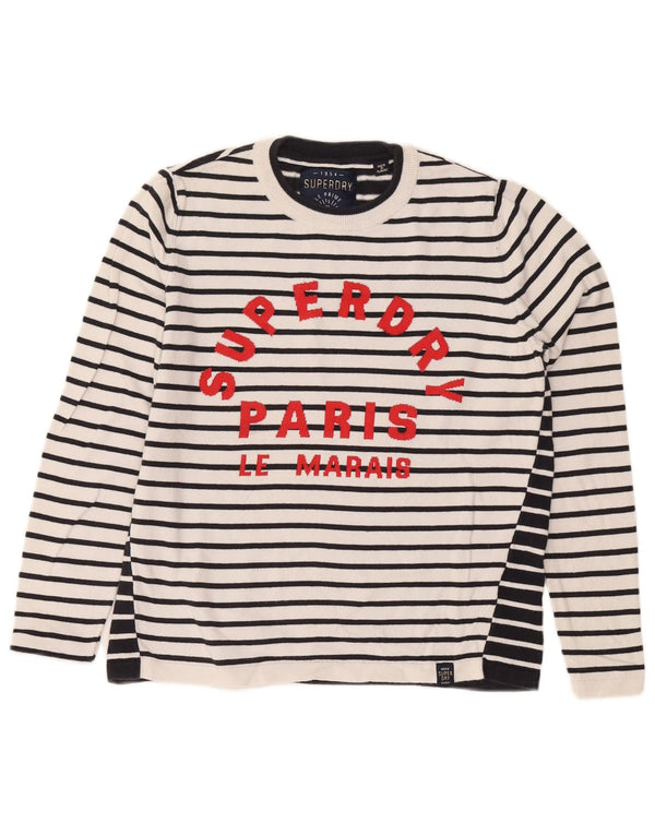 Superdry Suéter feminino superdimensionado com gola redonda Reino Unido 10 pequeno branco