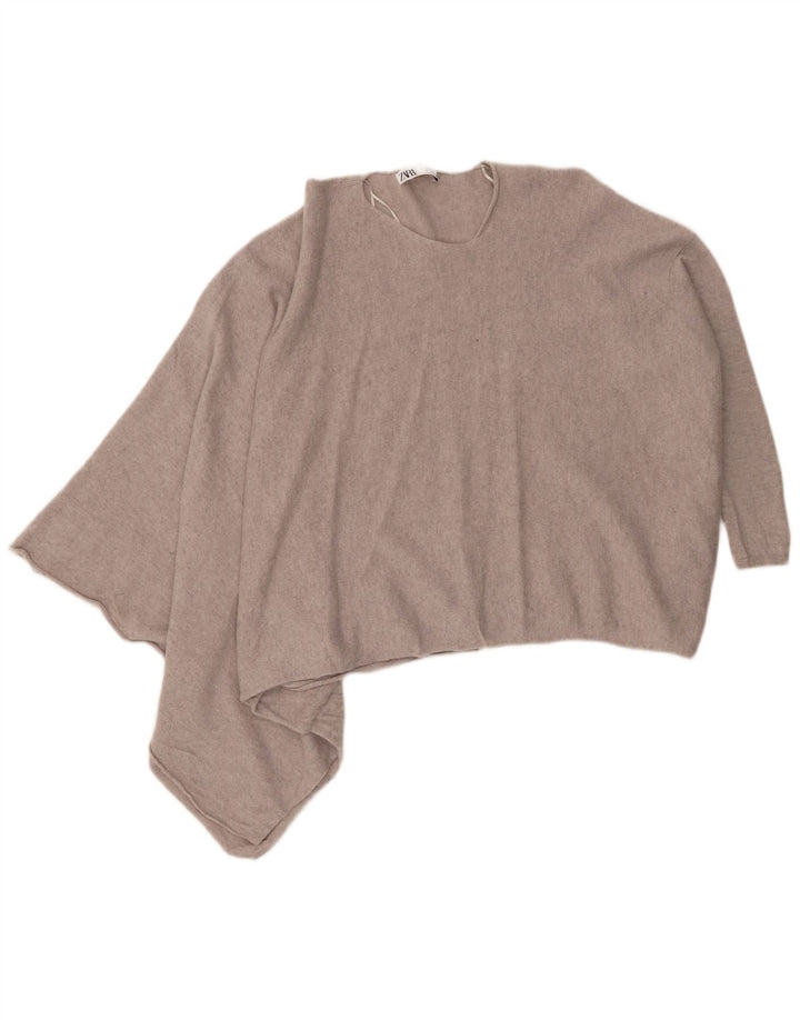 Suéter Zara feminino assimétrico com gola redonda Reino Unido 14 cinza médio