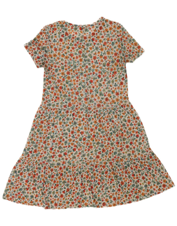 Vestido feminino Zara com babados evasê UK 8 pequeno floral multicolorido