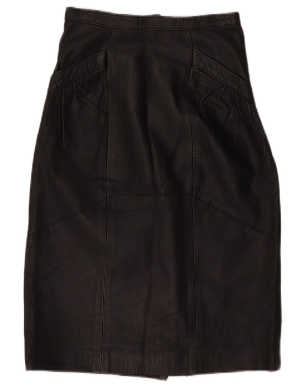 Saia feminina vintage de couro cintura alta W24 XS preta