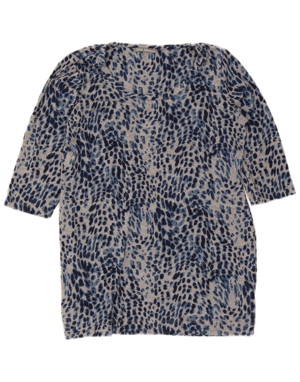 Top feminino Marks & Spencer manga 3/4 UK 16 grande azul estampa animal