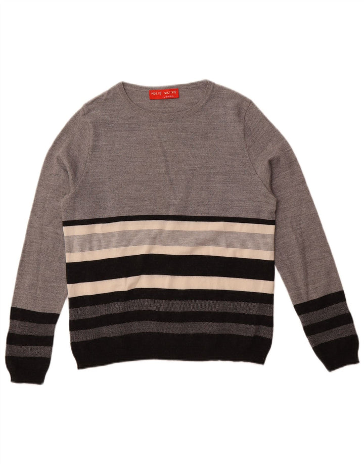 Suéter feminino Perte by Krizia com gola canoa e listrado cinza médio Reino Unido 14