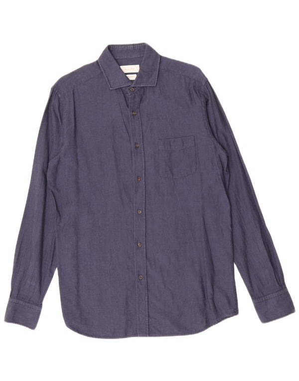 Camisa masculina Massimo Dutti de algodão azul marinho médio