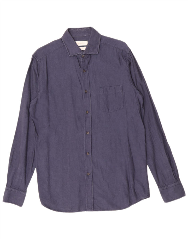 Camisa masculina Massimo Dutti de algodão azul marinho médio