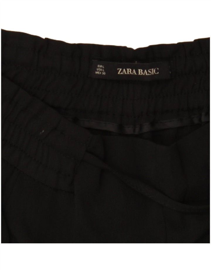 Calça feminina ZARA cintura alta cônica cortada Reino Unido 16 grande W34 L27 preta