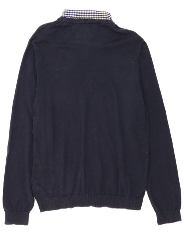 Suéter masculino Marks & Spencer com gola polo grande guingão azul marinho