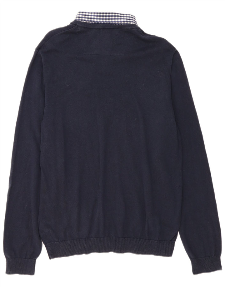 Suéter masculino Marks & Spencer com gola polo grande guingão azul marinho