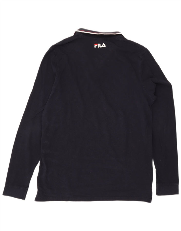 Polo masculino Fila de manga comprida grande algodão azul marinho
