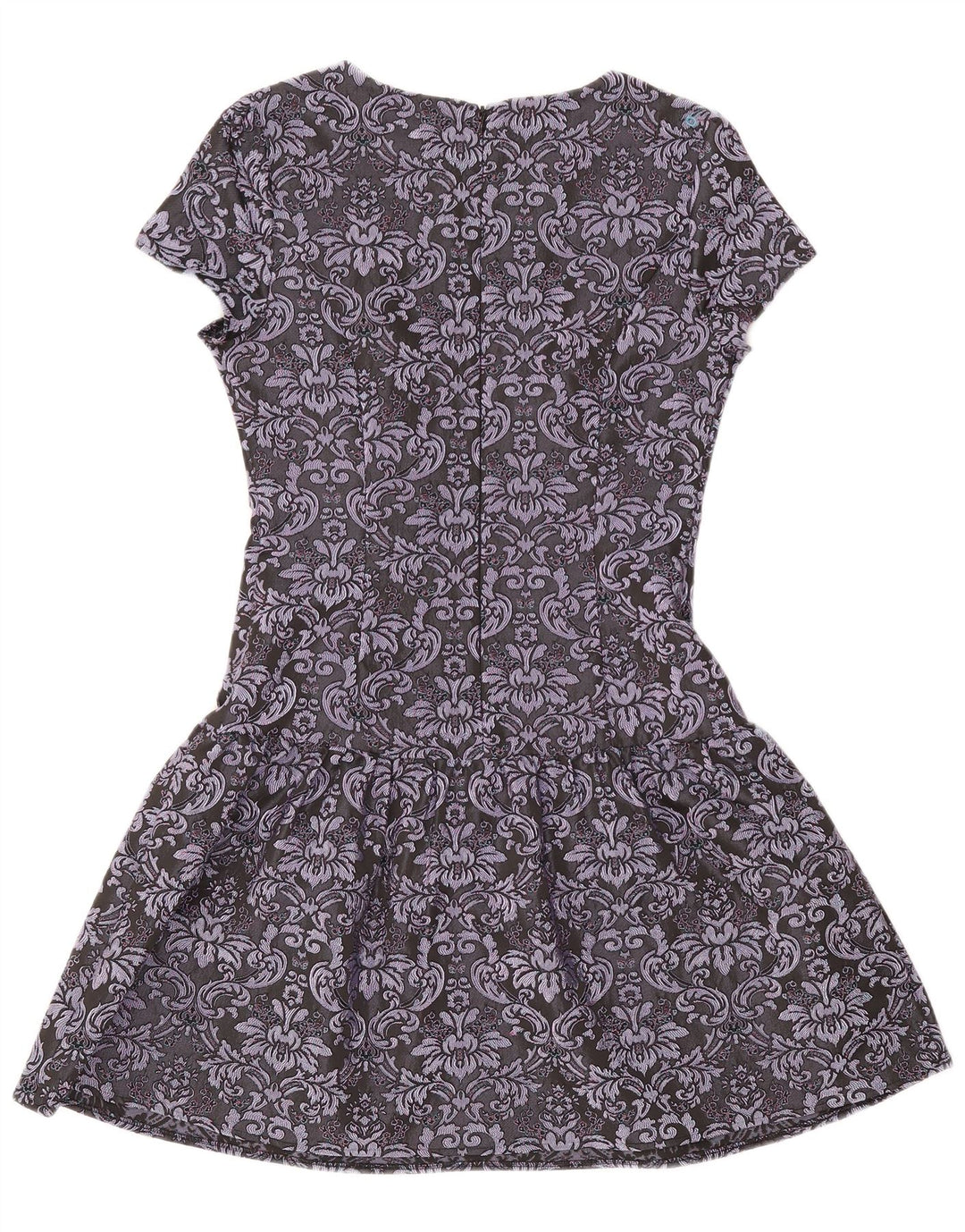 Vestido feminino Monsoon A-Line UK 10 pequeno poliéster cinza Paisley