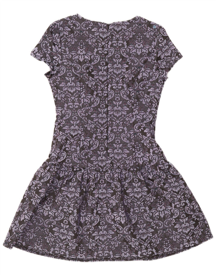 Vestido feminino Monsoon A-Line UK 10 pequeno poliéster cinza Paisley