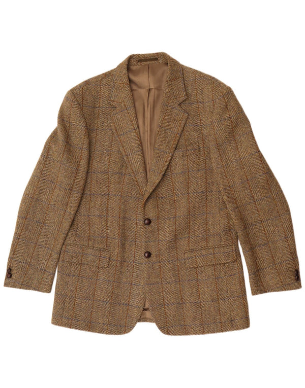 Jaqueta blazer masculina Harris Tweed Longline UK 42 XL cáqui espinha de peixe