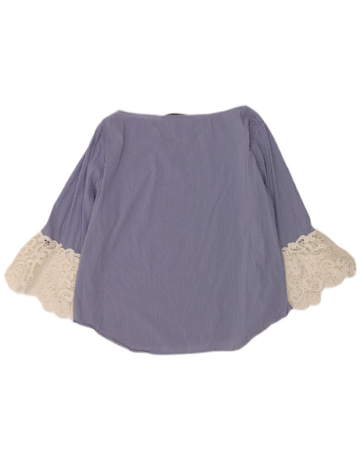 Zara blusa feminina manga 3/4 top UK 16 listrado azul grande