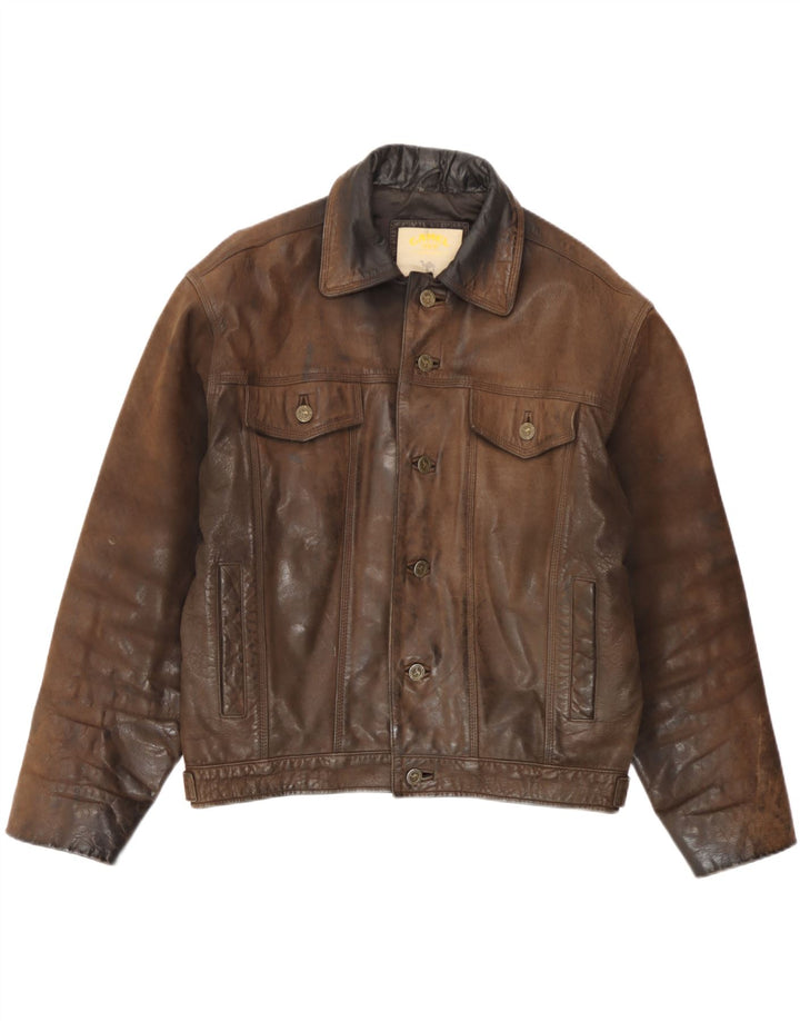 Jaqueta de couro masculina Camel Active UK 38 couro marrom médio