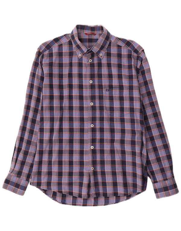 Camisa masculina Carrera média xadrez azul marinho algodão