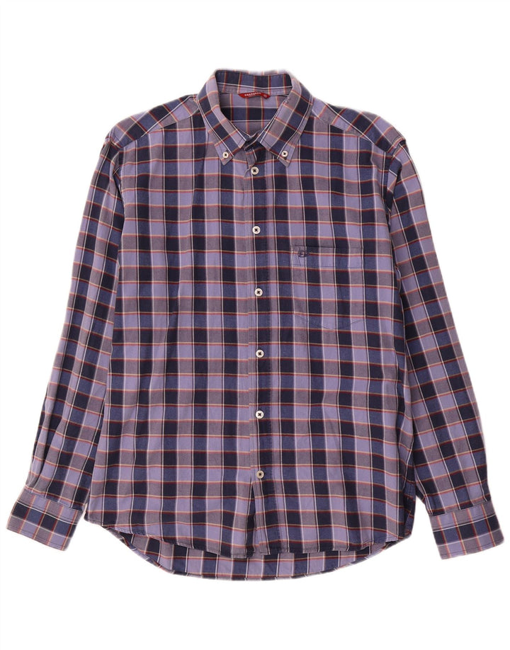 Camisa masculina Carrera média xadrez azul marinho algodão