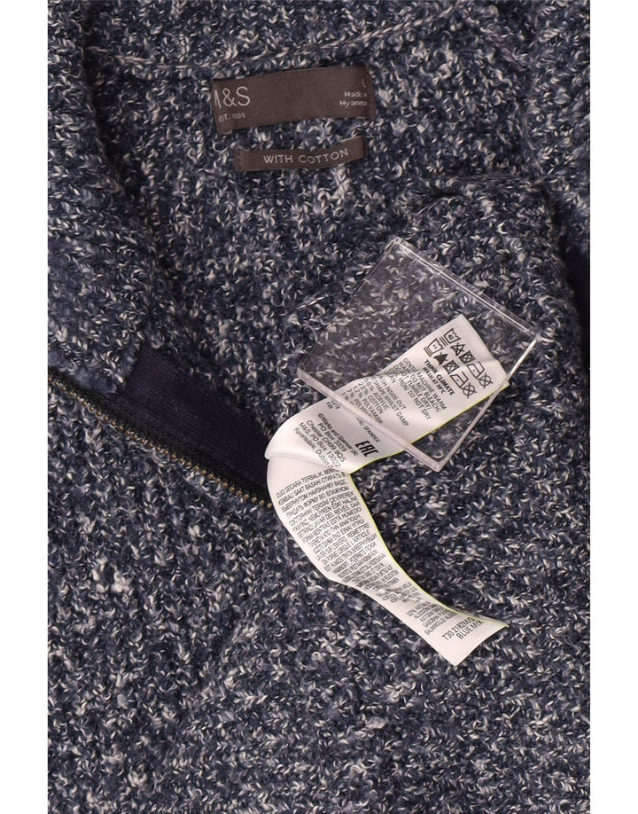 Suéter masculino MARKS & SPENCER com zíper e gola grande clássico azul manchado