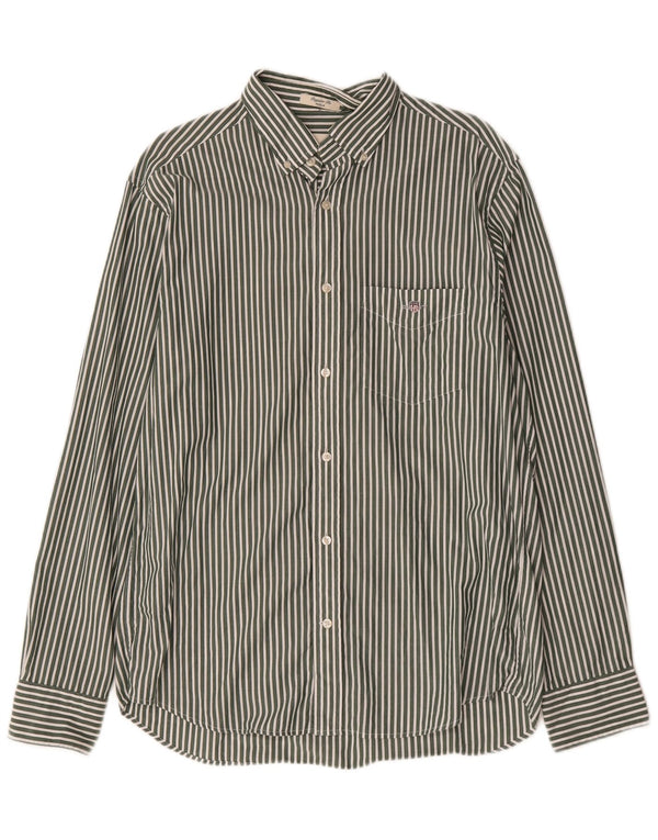 Camisa masculina Gant Regular Fit tamanho 41/42 grande algodão listrado verde