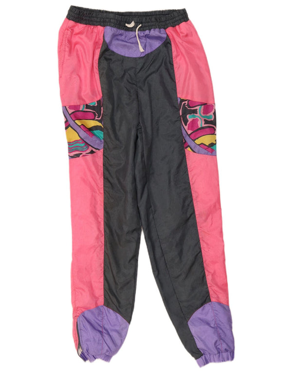 Calça de treino feminina vintage Joggers Reino Unido 14 bloco colorido cinza médio