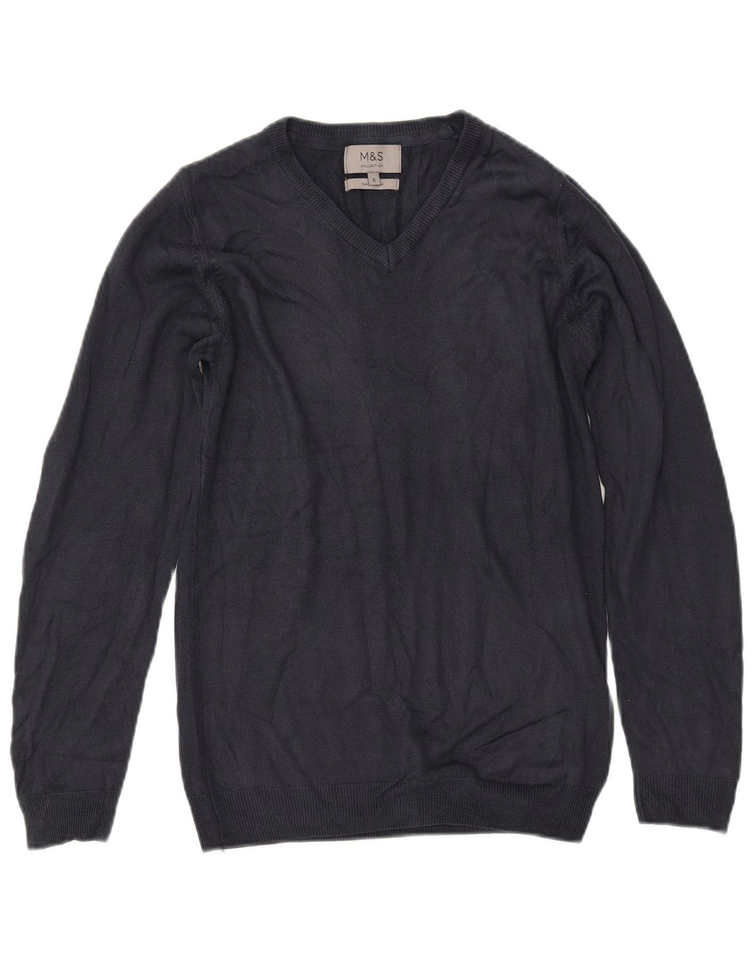 MARKS & SPENCER Suéter feminino com decote em V Reino Unido 10 pequeno azul marinho acrílico