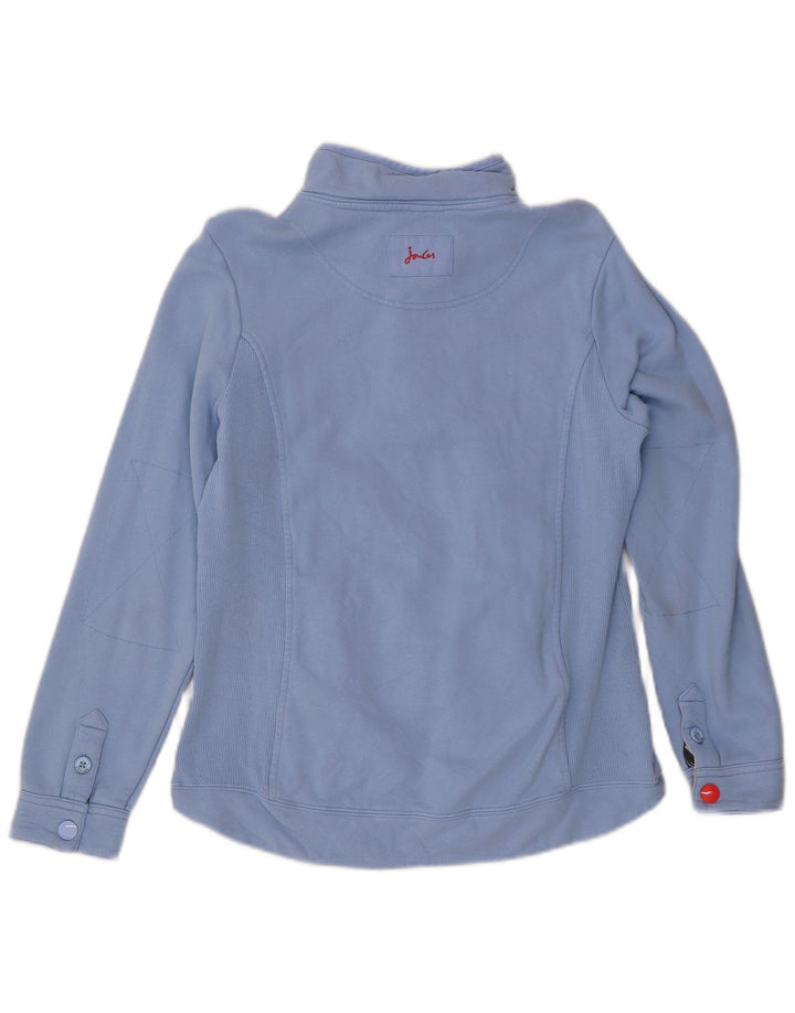 Suéter feminino Joules com gola redonda e botão UK 12 algodão azul médio