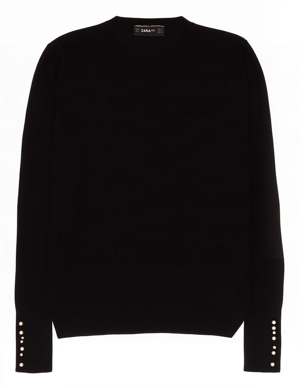 Zara Suéter feminino com gola redonda, Reino Unido 12 Médio Preto