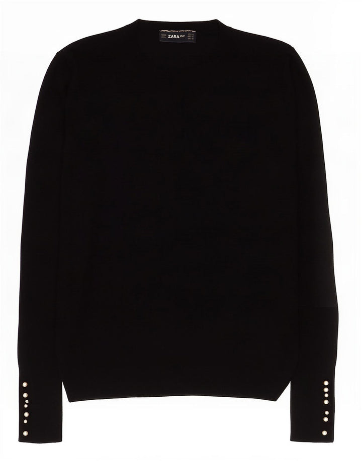 Zara Suéter feminino com gola redonda, Reino Unido 12 Médio Preto