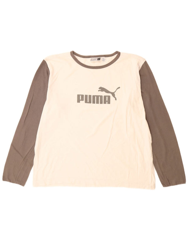 Puma Mens Graphic Top Manga Longa XL Branco Colorblock Algodão