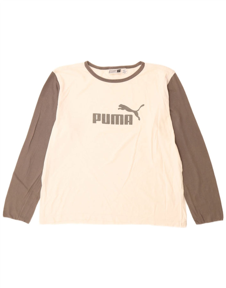 Puma Mens Graphic Top Manga Longa XL Branco Colorblock Algodão